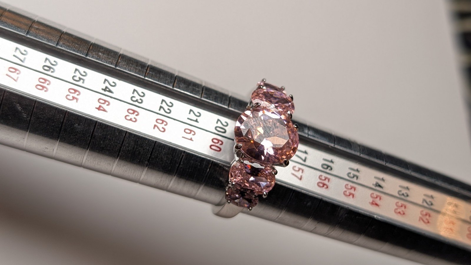 Vintage Sterling Silver CZ 5 Stone Pink Gemstone Ring | Size R | 925 - Image 8