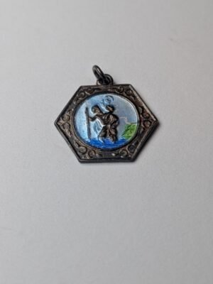 Vintage Sterling Silver St Christopher Enamel Pendant | 925 Silver