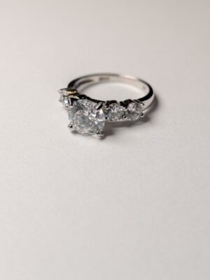 Vintage Sterling Silver Clear Gemstone 5 Stone Ring | Size L 1/2 | 925 Silver