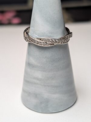 Vintage Sterling Silver Clear Gemstones Cross Ring | Size P 1/2 | 925 silver