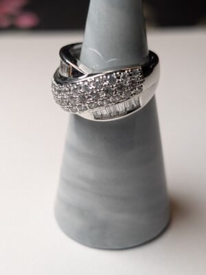 Vintage Sterling Silver DQCZ 3 Row Crossover Ring | Size N | 925 Silver