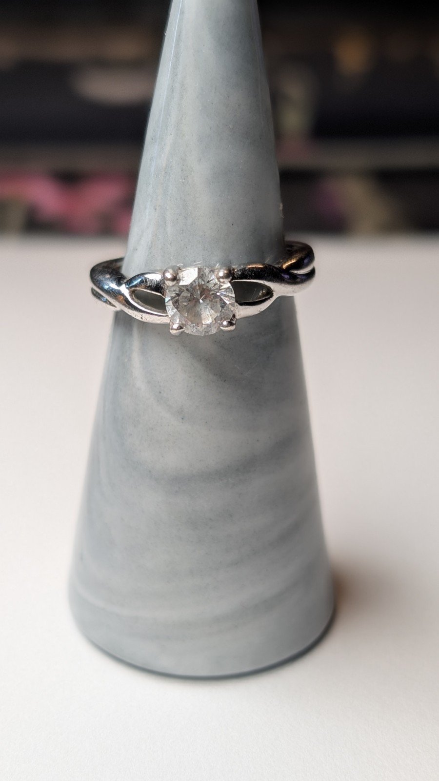 Vintage Sterling Silver DQCZ Solitaire Stone Ring | Size O 1/2 | 925 Silver