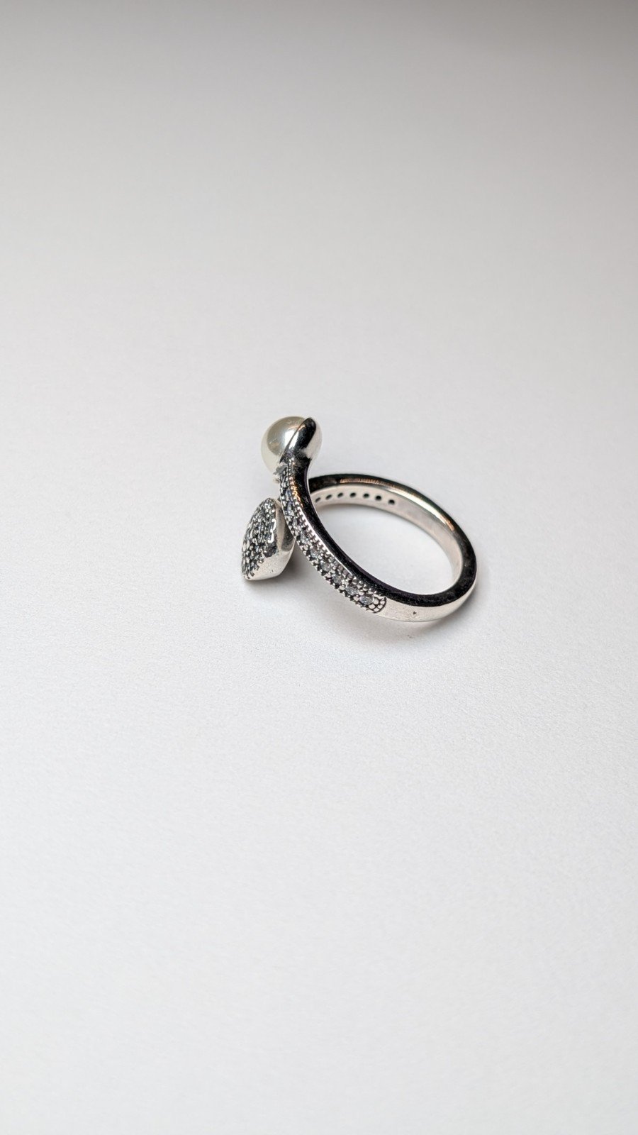 Pandora Sterling Silver Luminous Glow White Crystal Pearl Clear CZ Ring | K 1/2 - Image 3