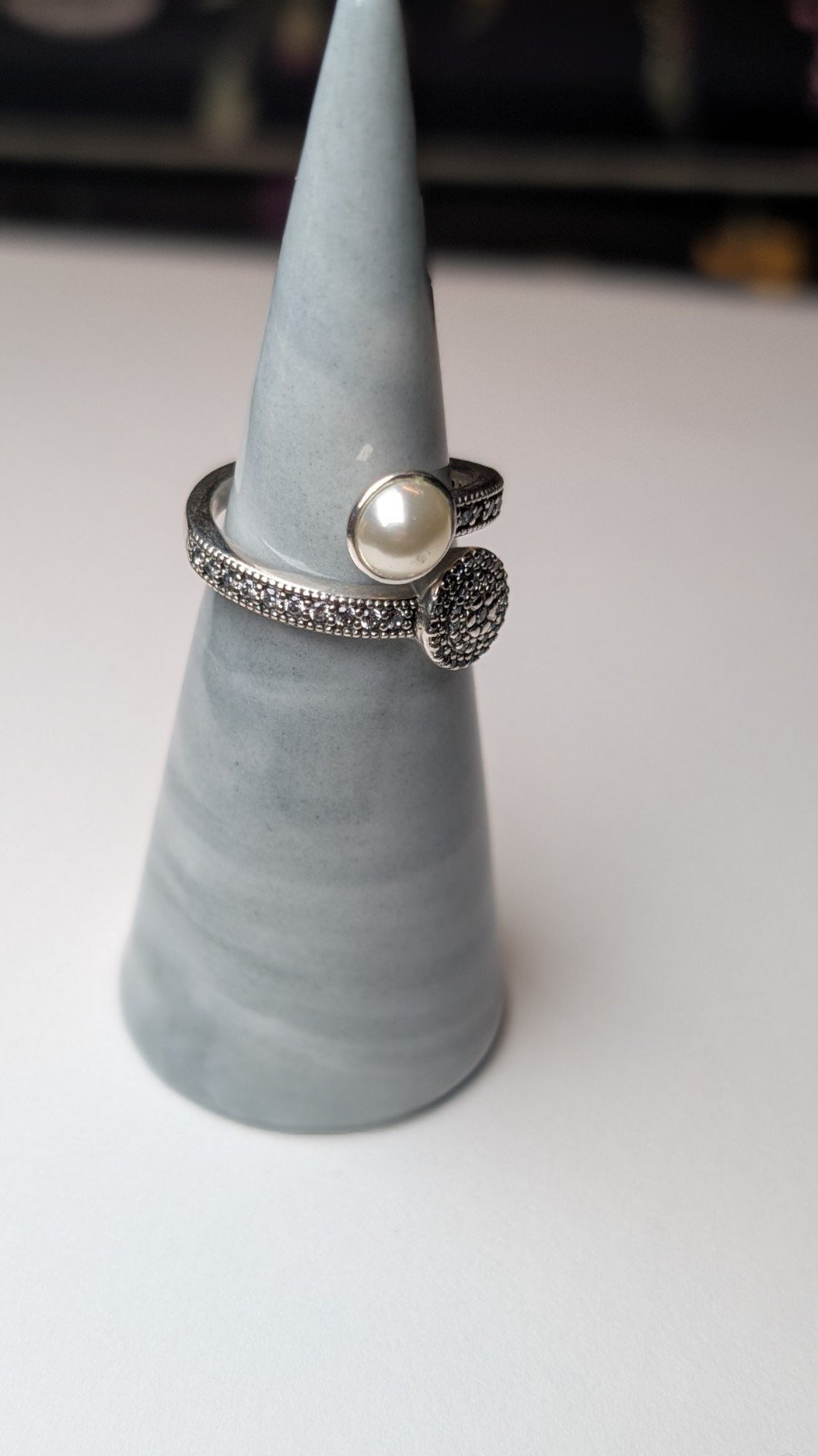 Pandora Sterling Silver Luminous Glow White Crystal Pearl Clear CZ Ring | K 1/2 - Image 6