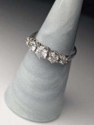 Vintage Sterling Silver Clear Gemstone 5 Stone Ring | Size R 1/2 | 925 Silver