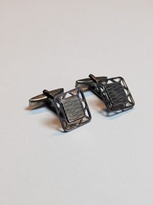 Vintage Sterling Silver Mens Square Openwork Cufflinks | 925 Silver