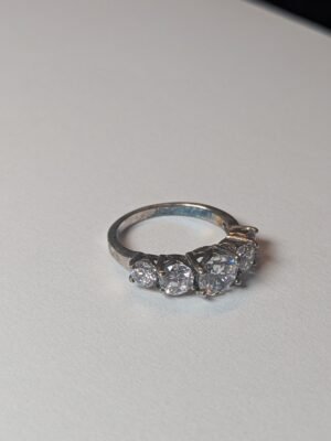 Vintage Sterling Silver CZ 5 Stone Clear Gemstone Ring | Size L | 925
