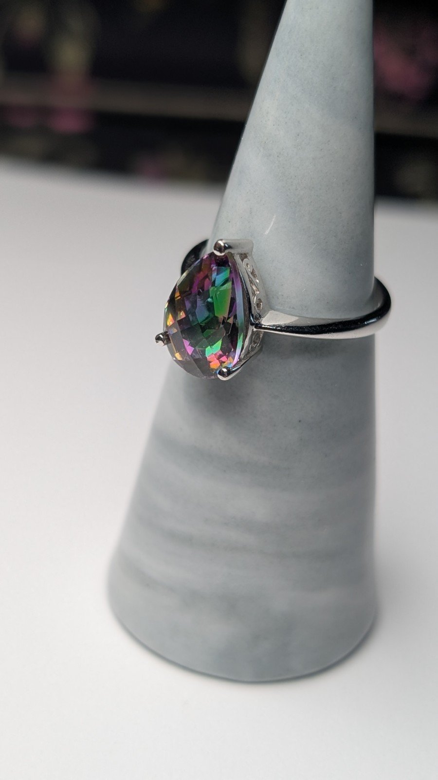 Vintage Sterling Silver Pearl Shaped Mystic Topaz Ring | Size N 1/2 | 925 Silver