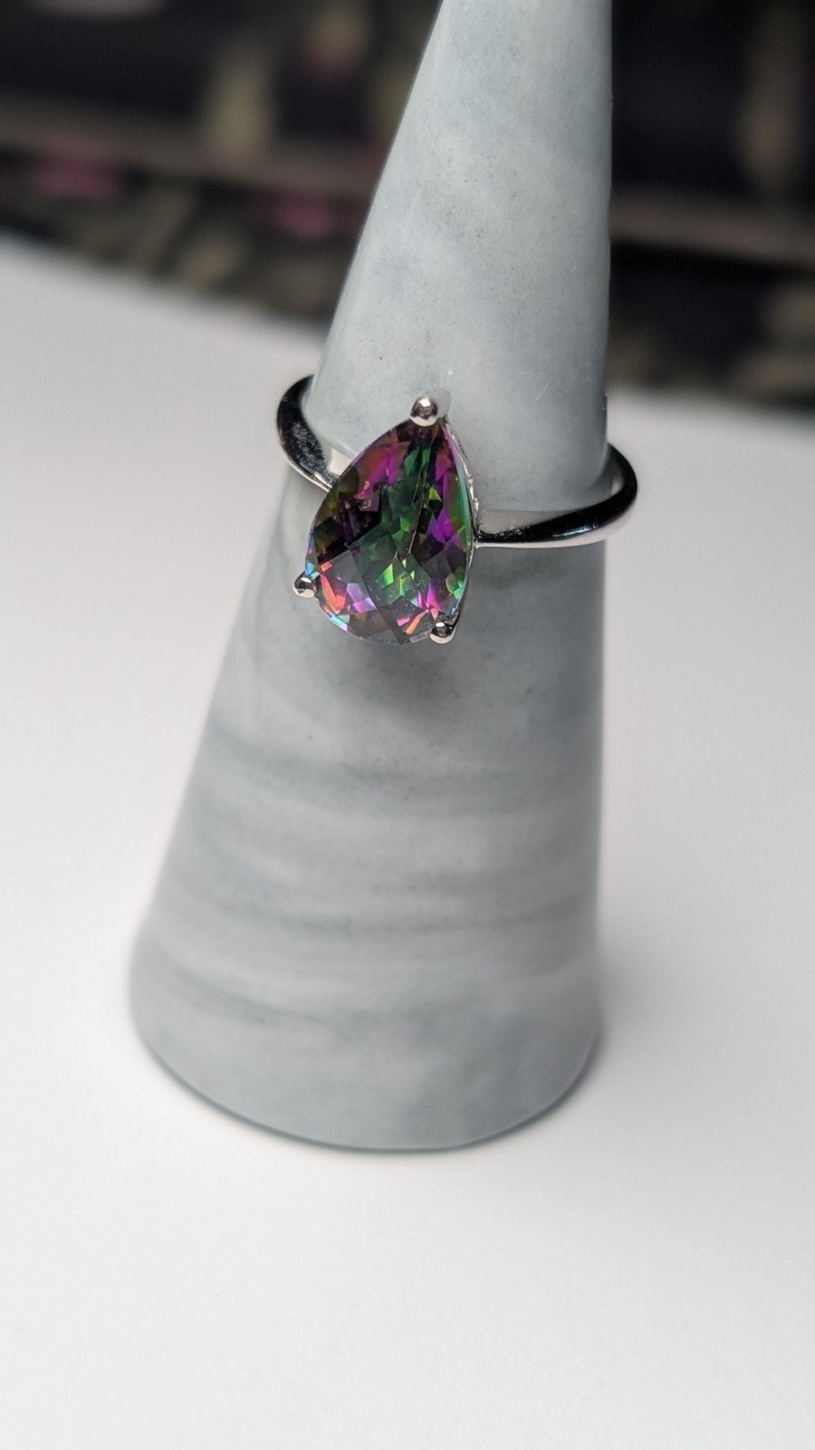 Vintage Sterling Silver Pearl Shaped Mystic Topaz Ring | Size N 1/2 | 925 Silver - Image 7