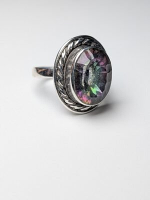 Vintage Sterling Silver Purple & Green Gemstone Ring | Size P 1/2 | 925 Silver