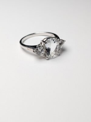 Vintage Sterling Silver CZ 3 Stone Ring | Size Q 1/2 | 925 Silver