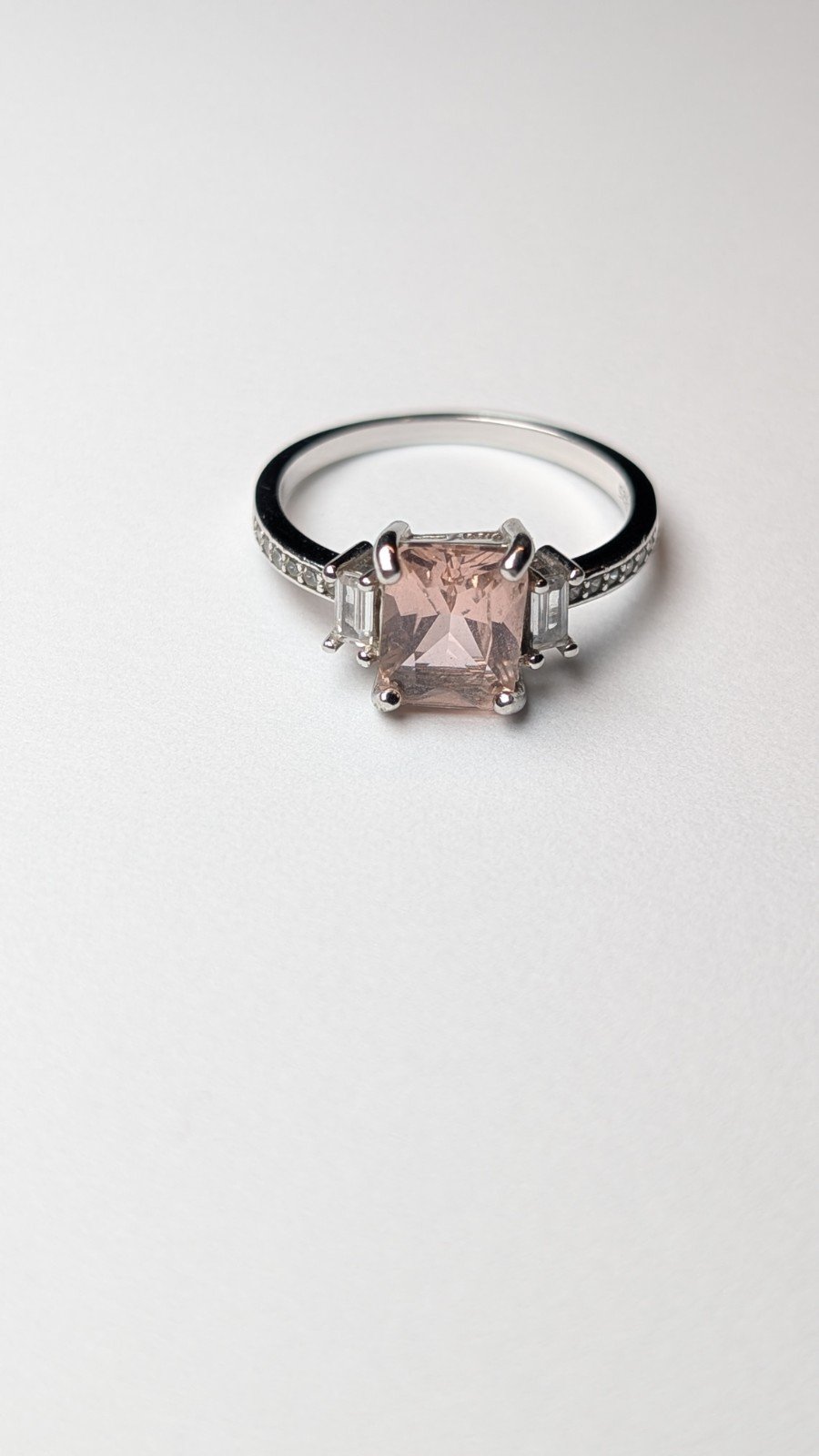 Vintage Sterling Silver Pink And Clear Gemstone Ring | Size S