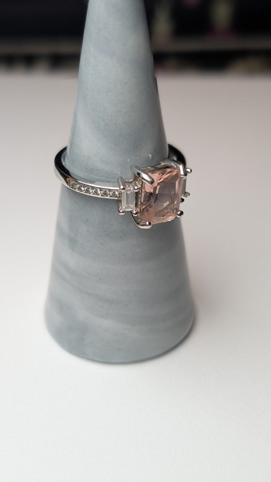 Vintage Sterling Silver Pink And Clear Gemstone Ring | Size S - Image 7