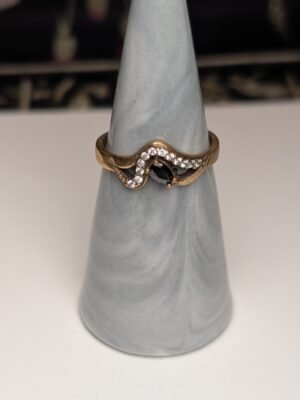 Vintage Sterling Silver Clear Gemstone & Black Onyx Two Tone Ring | Size R | 925