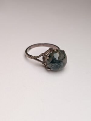 Vintage Sterling Silver Gemstone Moss Agate Ring | Size Q | 925 Silver