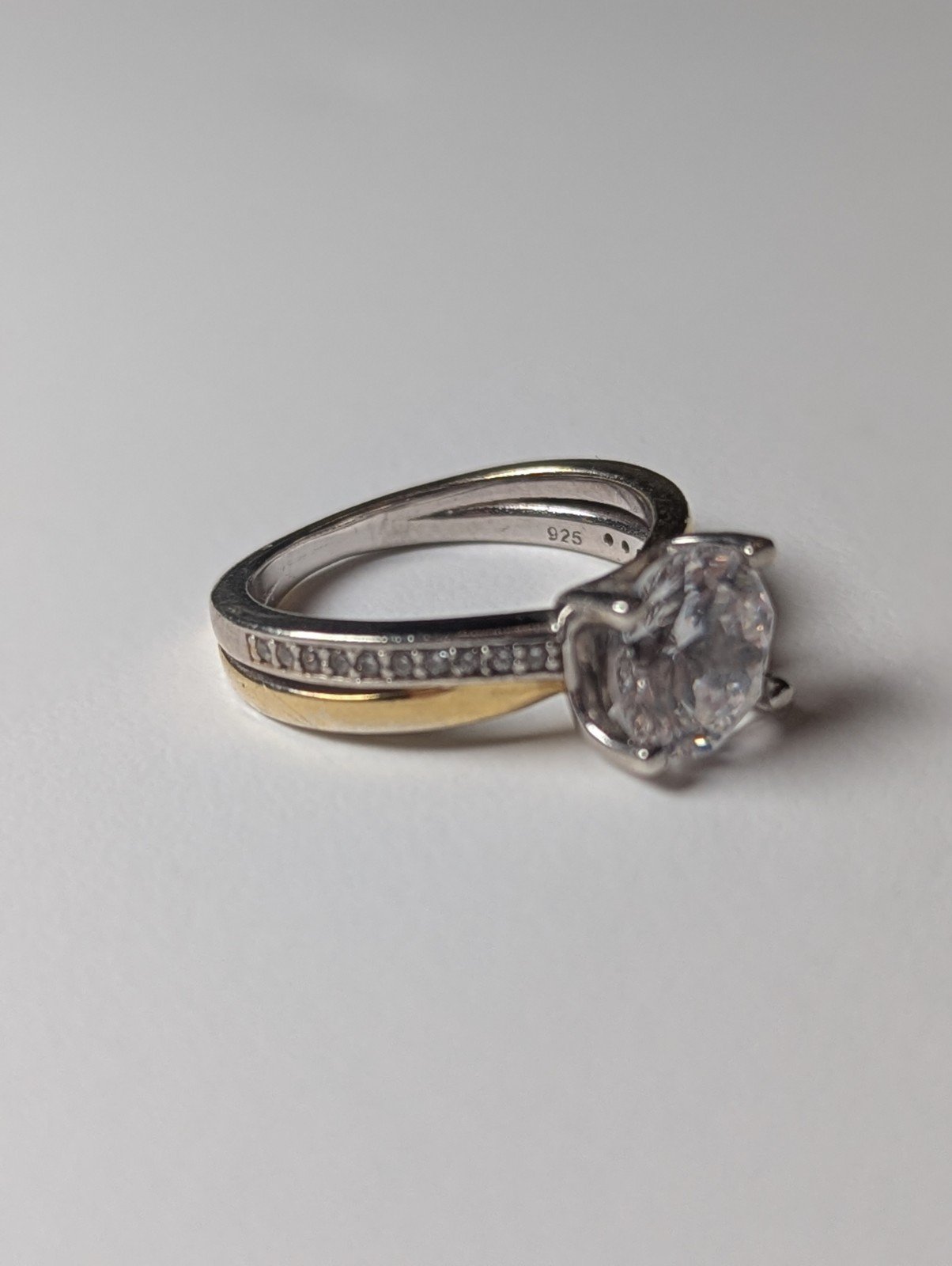 Vintage Sterling Silver Gold And Silver Tone CZ Gemstone Ring | Size K 1/2 | 925 - Image 4