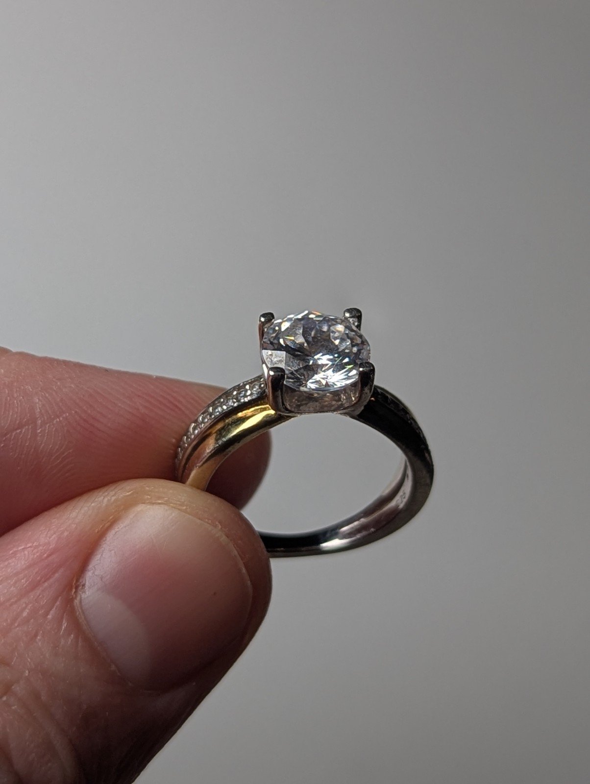 Vintage Sterling Silver Gold And Silver Tone CZ Gemstone Ring | Size K 1/2 | 925 - Image 5