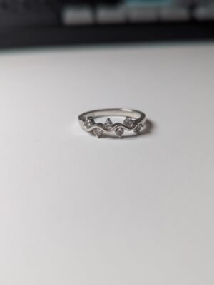 Vintage Sterling Silver 6 Clear Gemstone Wavey Ring | Size N | 925 Silver