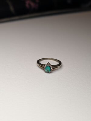 Vintage Sterling Silver Teal Tourmaline Gemstone Ring | Size M 1/2 | 925 Silver