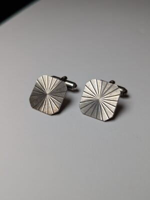 Vintage Sterling Silver Square Etched Sunburst Men's Cufflinks | 925 Silver