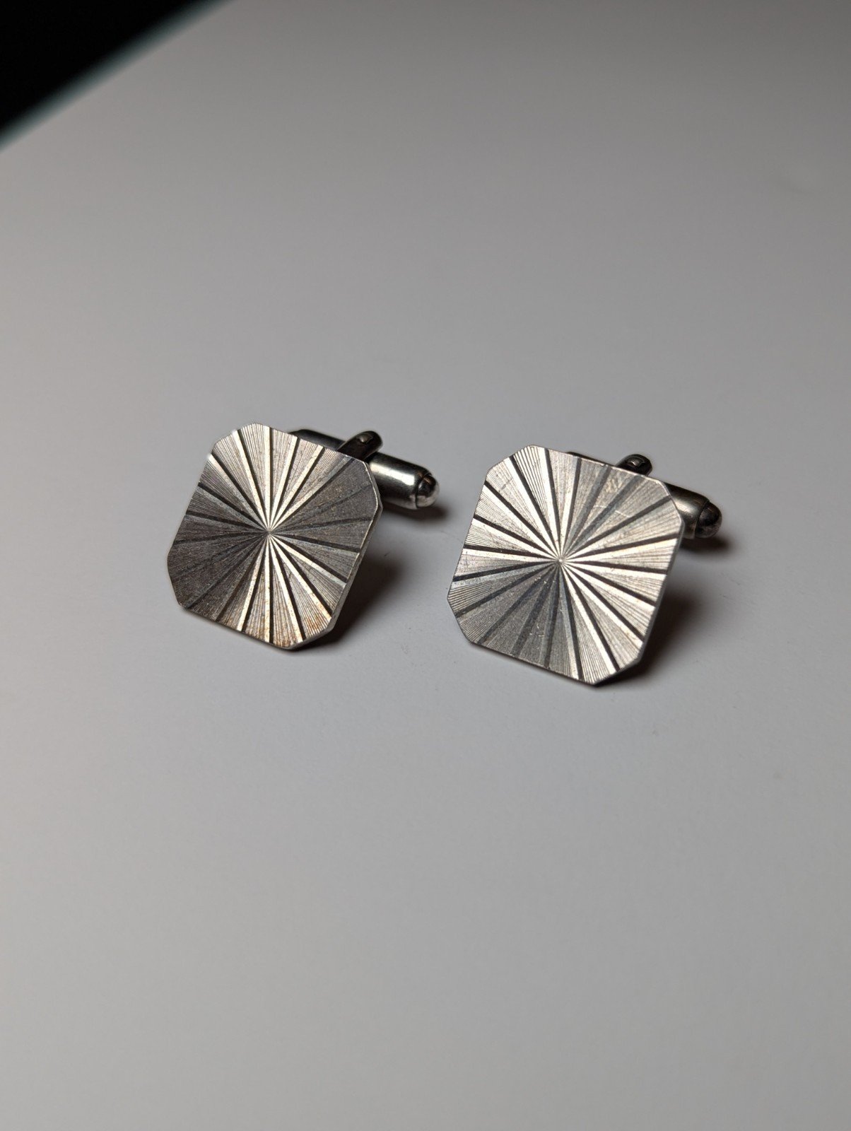 Vintage Sterling Silver Square Etched Sunburst Men's Cufflinks | 925 Silver