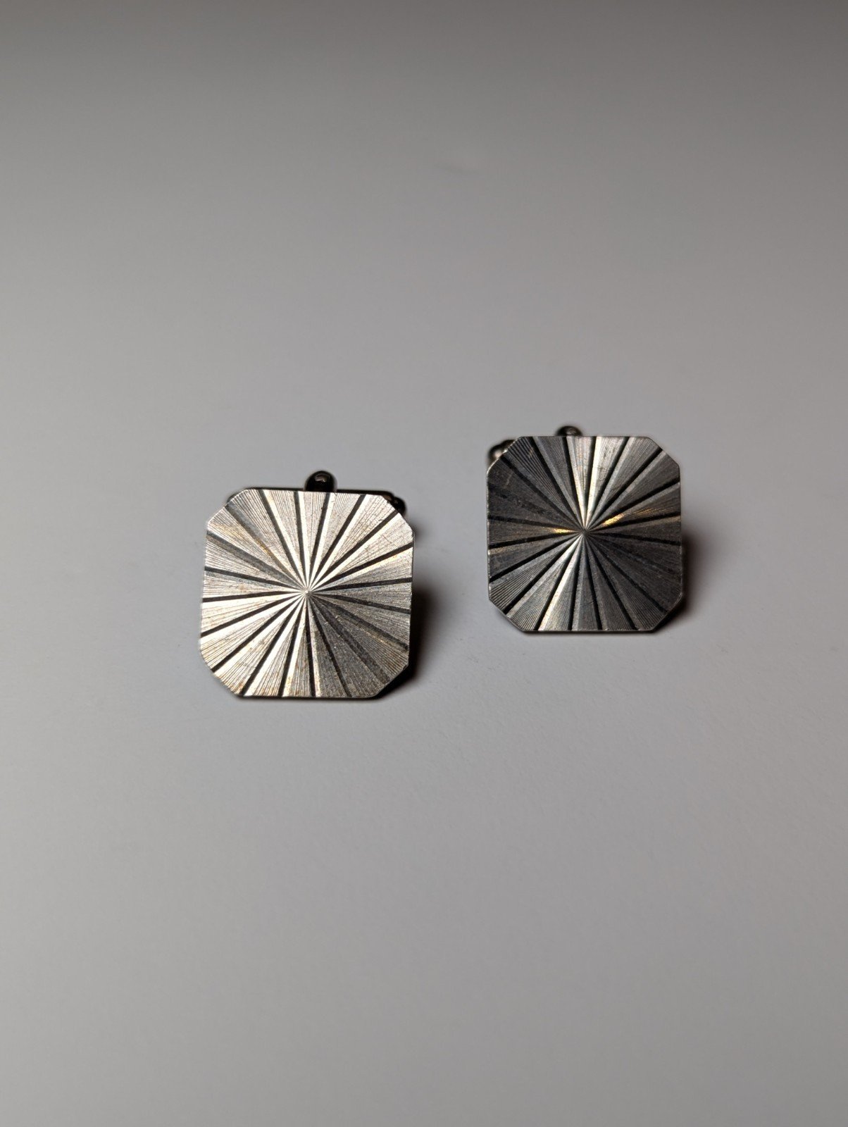 Vintage Sterling Silver Square Etched Sunburst Men's Cufflinks | 925 Silver - Image 2