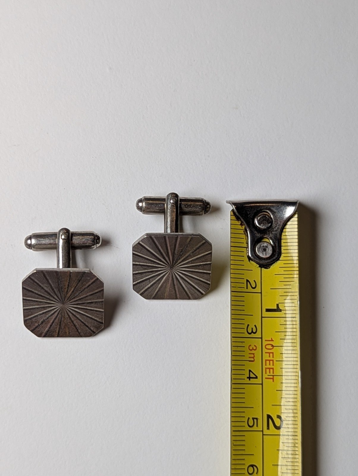 Vintage Sterling Silver Square Etched Sunburst Men's Cufflinks | 925 Silver - Image 4