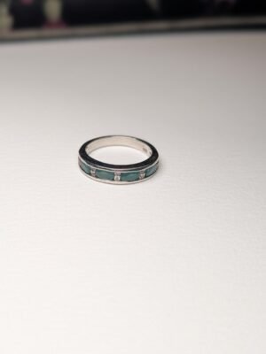 Vintage Sterling Silver Natural Teal Apatite Band Ring | Size N | 925 Silver