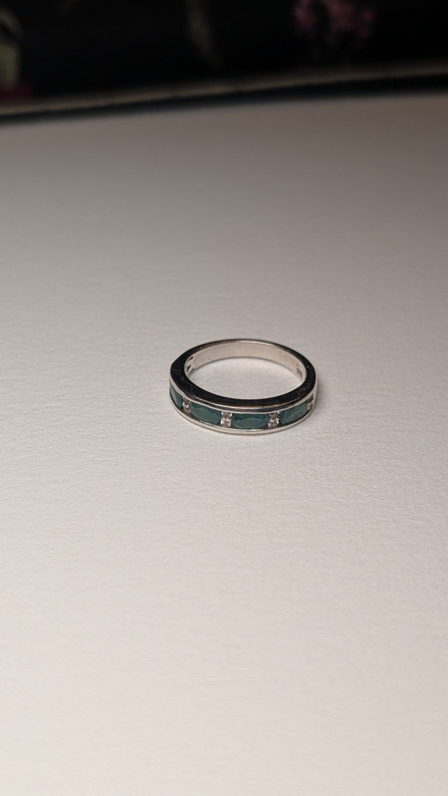 Vintage Sterling Silver Natural Teal Apatite Band Ring | Size N | 925 Silver - Image 2