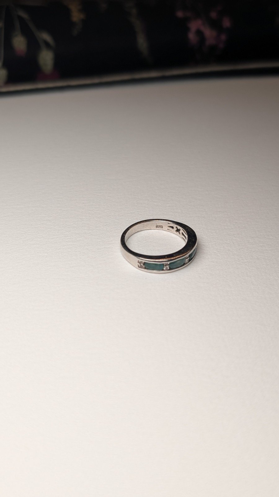 Vintage Sterling Silver Natural Teal Apatite Band Ring | Size N | 925 Silver - Image 5