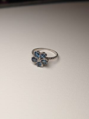 Vintage Sterling Silver Natural Blue Iolite Flower Ring | Size S | 925 Silver
