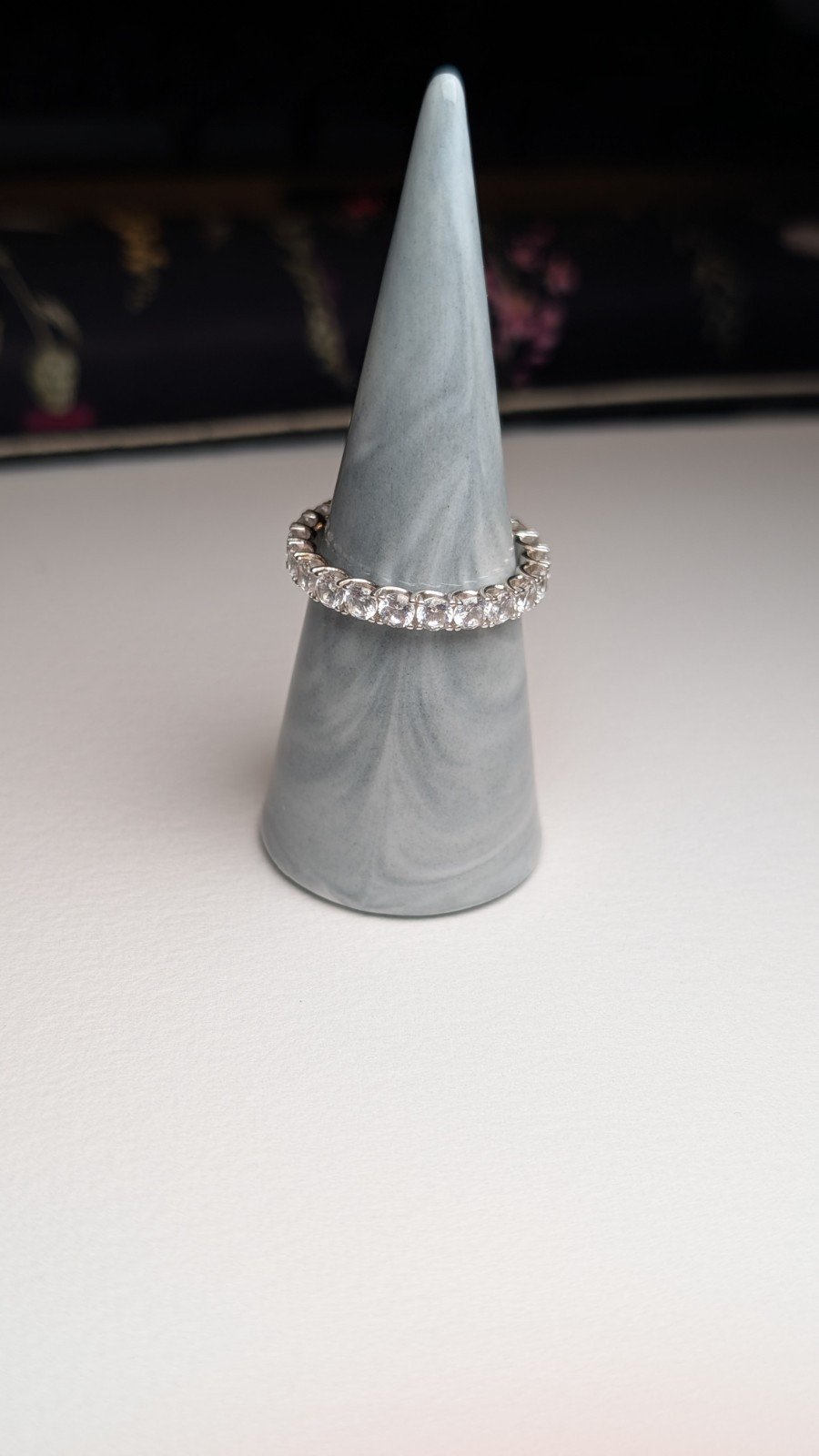 Vintage Sterling Silver Clear CZ Gemstones Eternity Ring | Size S | 925 Silver