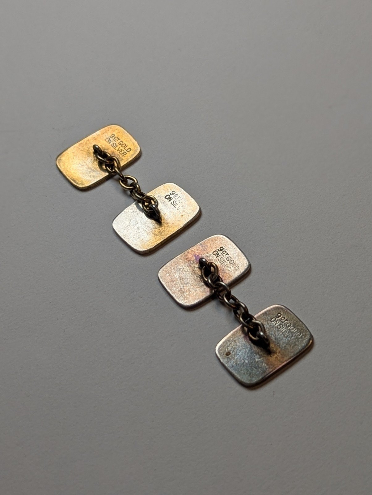 Vintage 9ct Gold On Sterling Silver Men's Rectangle Chain Link Cufflinks | 925 - Image 8