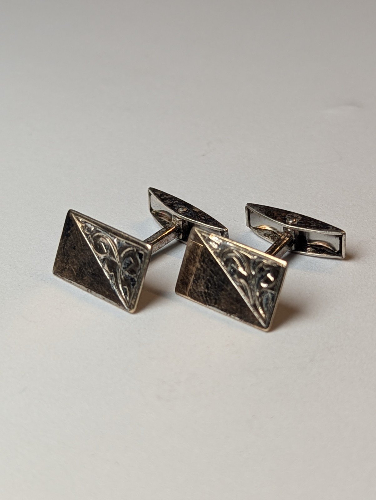 Vintage 9ct Gold On Sterling Silver Men's Rectangle Cufflinks | 925 Silver