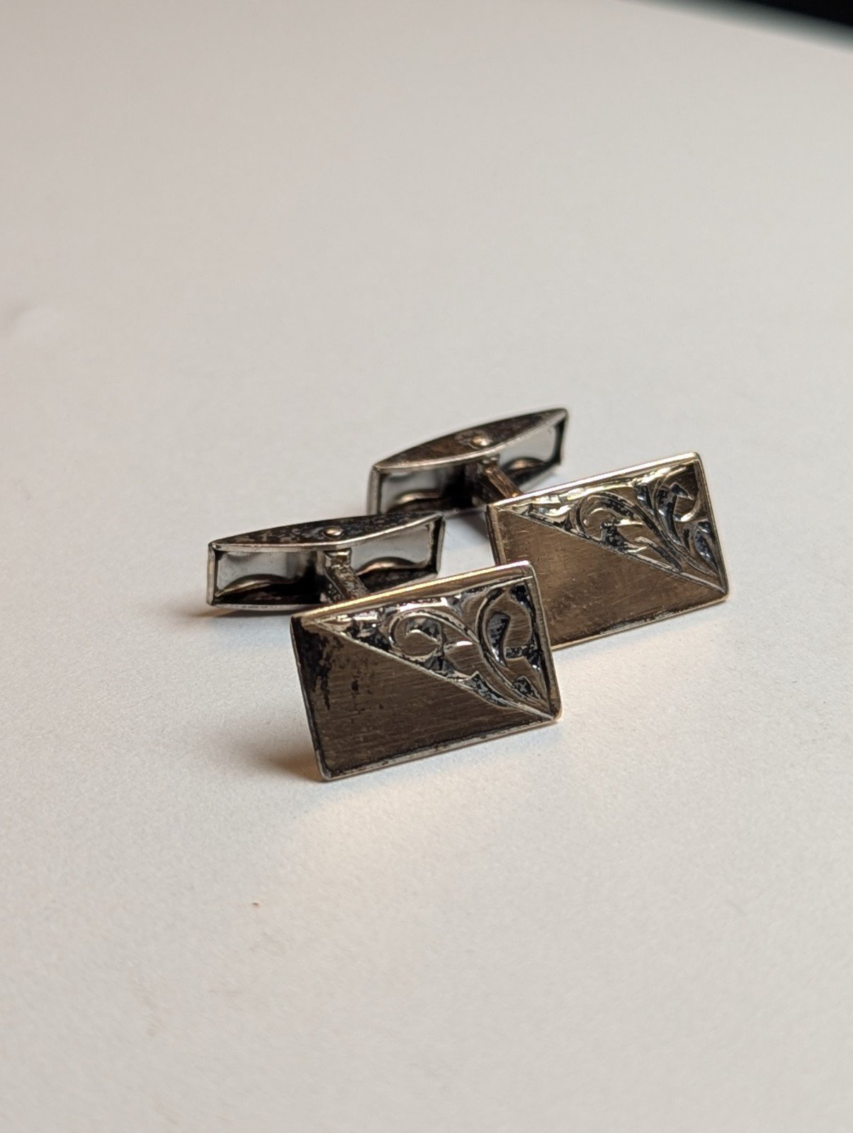 Vintage 9ct Gold On Sterling Silver Men's Rectangle Cufflinks | 925 Silver - Image 3