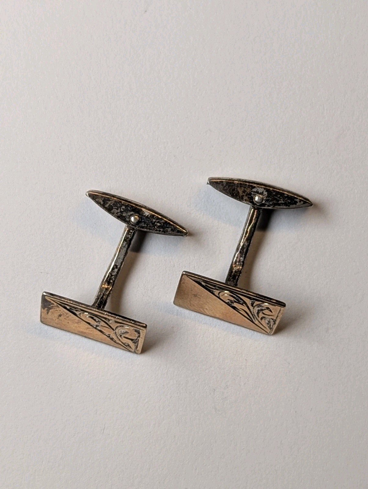 Vintage 9ct Gold On Sterling Silver Men's Rectangle Cufflinks | 925 Silver - Image 4