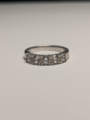 Vintage Sterling Silver CZ 5 Clear Gemstone Ring | Size N 1/2 | 925 Silver