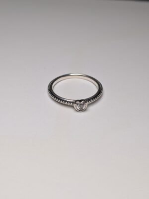 Genuine Sterling Silver Pandora CZ Heart Ring | Size Q 1/2  | S925 ALE Silver