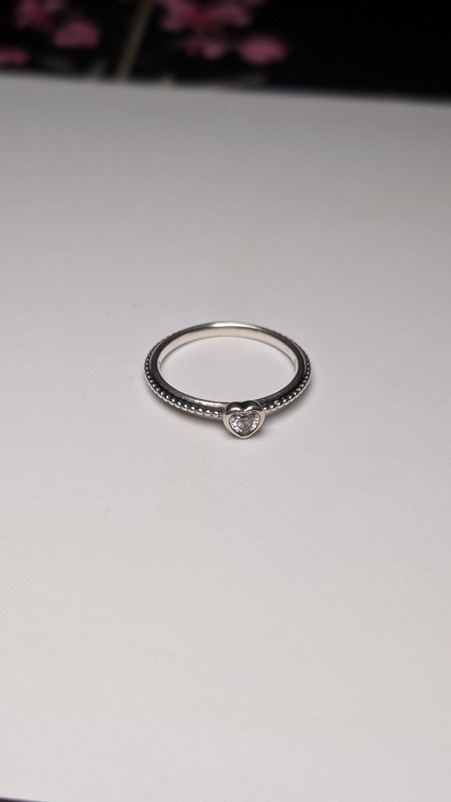 Genuine Sterling Silver Pandora CZ Heart Ring | Size Q 1/2 | S925 ALE Silver