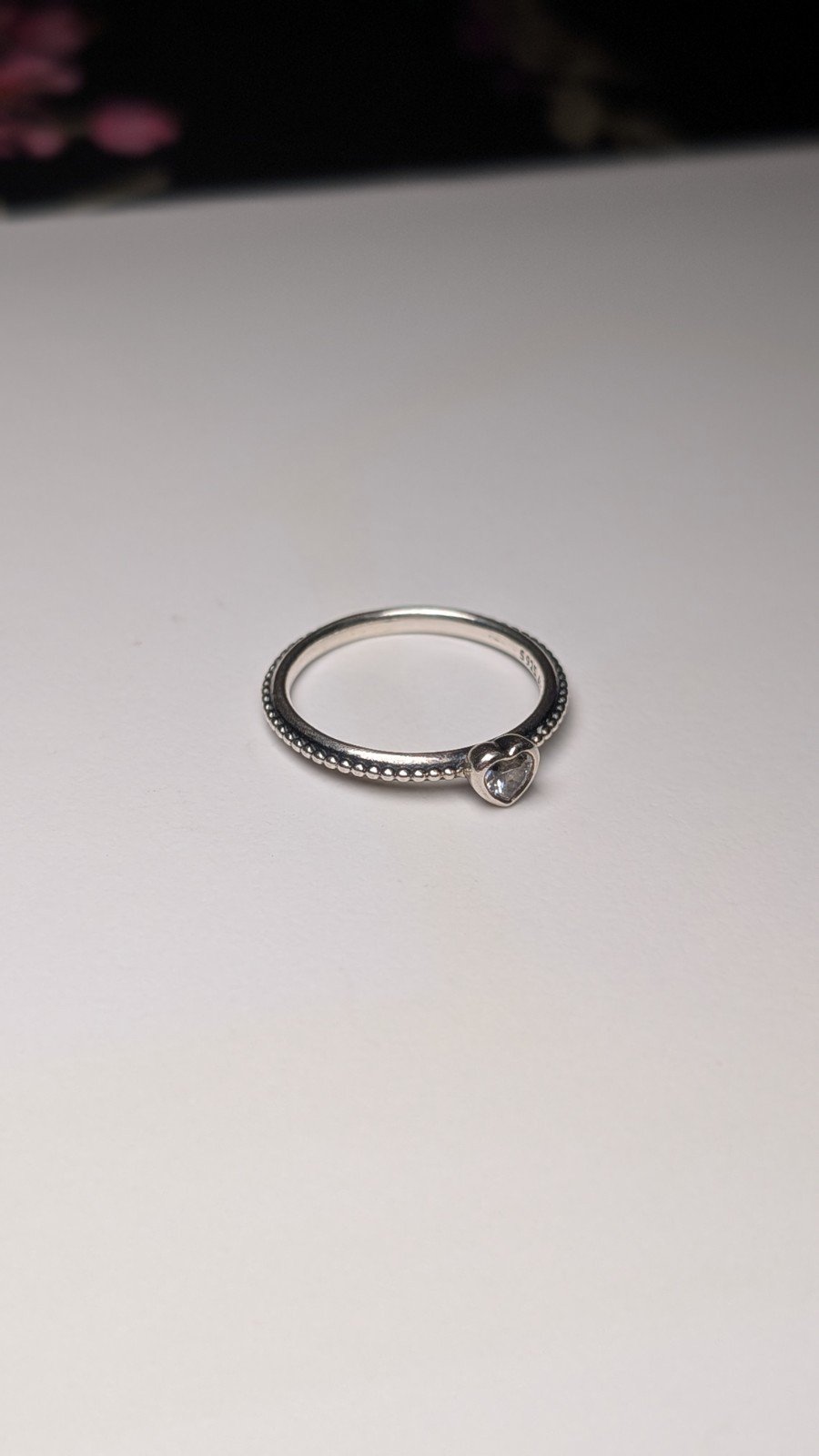 Genuine Sterling Silver Pandora CZ Heart Ring | Size Q 1/2 | S925 ALE Silver - Image 2