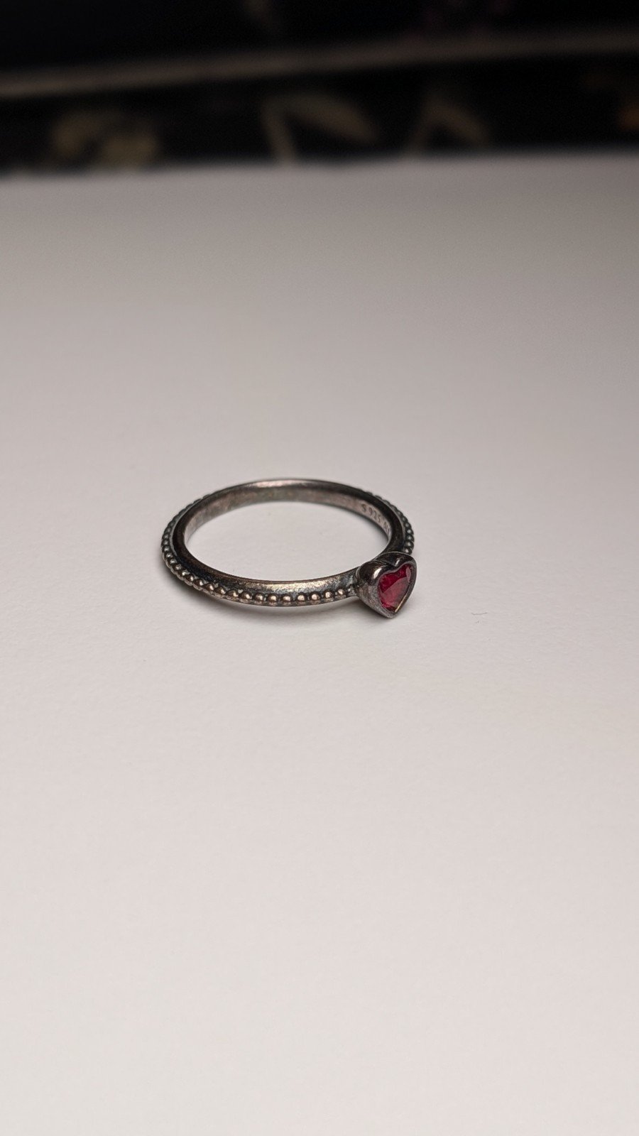 Genuine Sterling Silver Pandora Red CZ Heart Ring | Size L 1/2 | S925 ALE Silver - Image 2