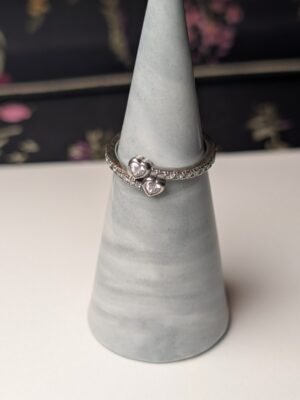 Genuine Sterling Silver Pandora Two Sparkling Hearts CZ Stones Ring | Size L 1/2