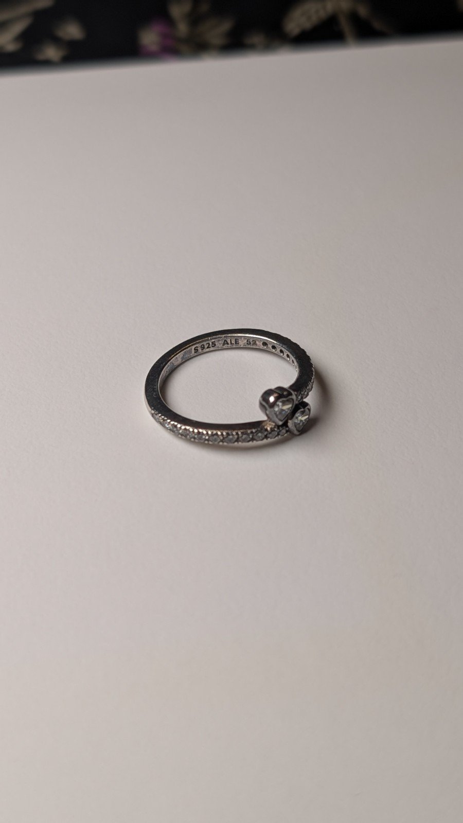 Genuine Sterling Silver Pandora Two Sparkling Hearts CZ Stones Ring | Size L 1/2 - Image 5