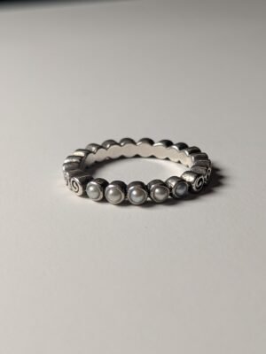 Genuine Sterling Silver Pandora Pearl Open Treasure Birthstone Ring | Size Q 1/2