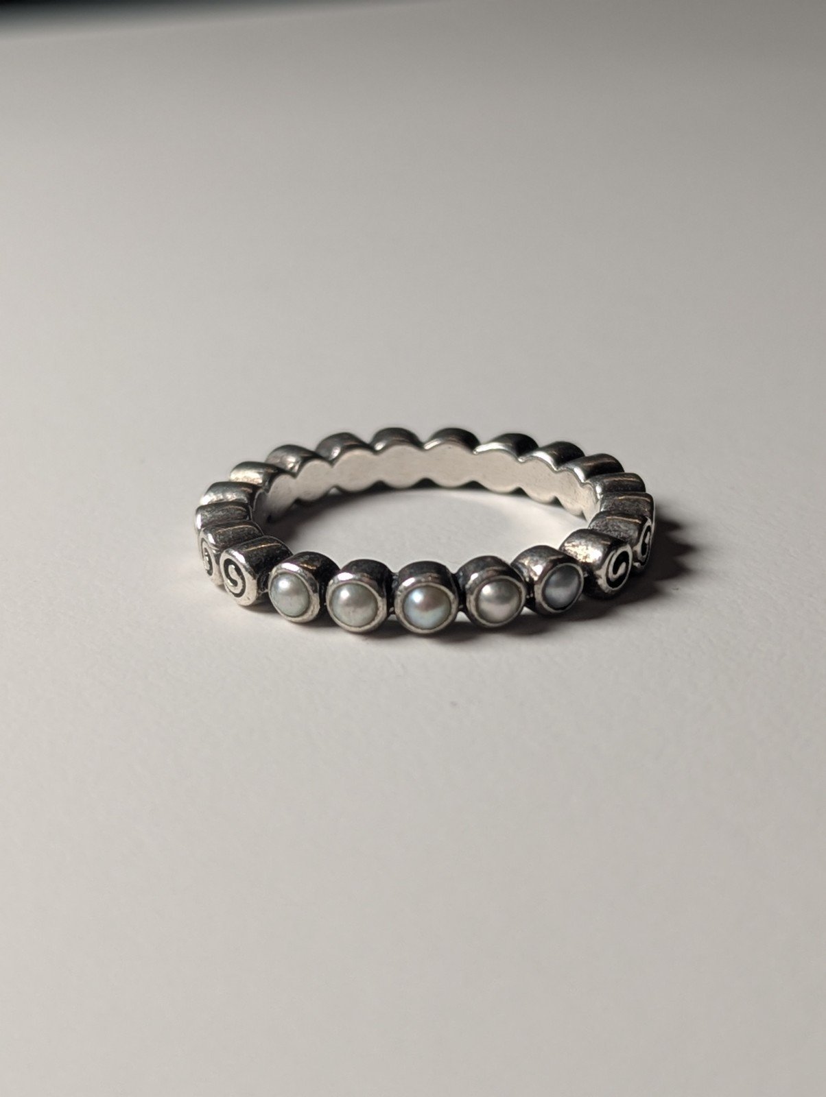 Genuine Sterling Silver Pandora Pearl Open Treasure Birthstone Ring | Size Q 1/2