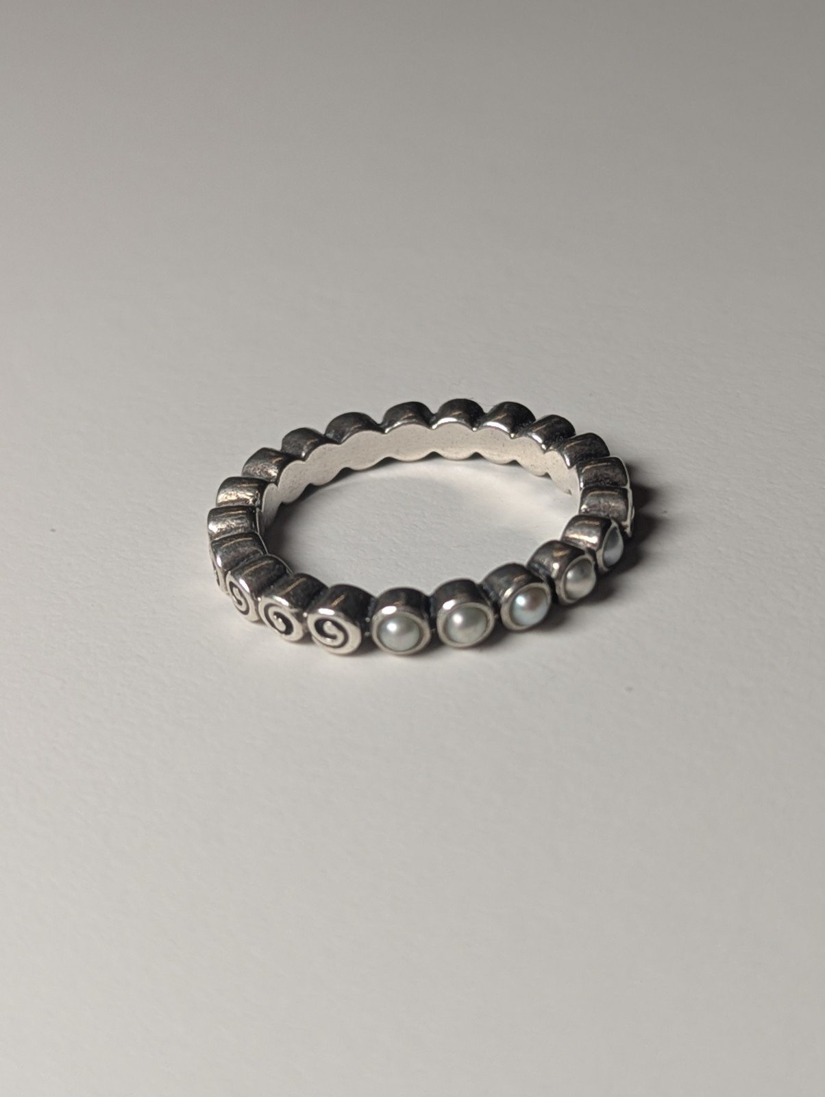 Genuine Sterling Silver Pandora Pearl Open Treasure Birthstone Ring | Size Q 1/2 - Image 2