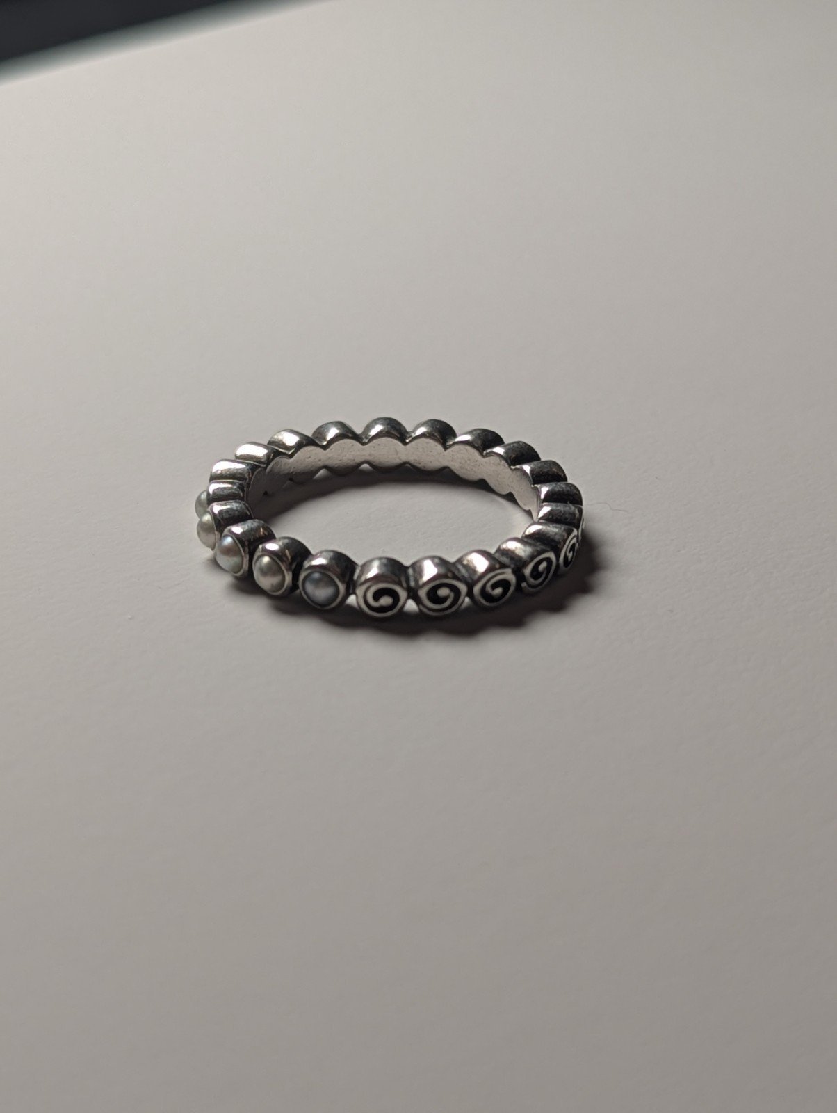 Genuine Sterling Silver Pandora Pearl Open Treasure Birthstone Ring | Size Q 1/2 - Image 3