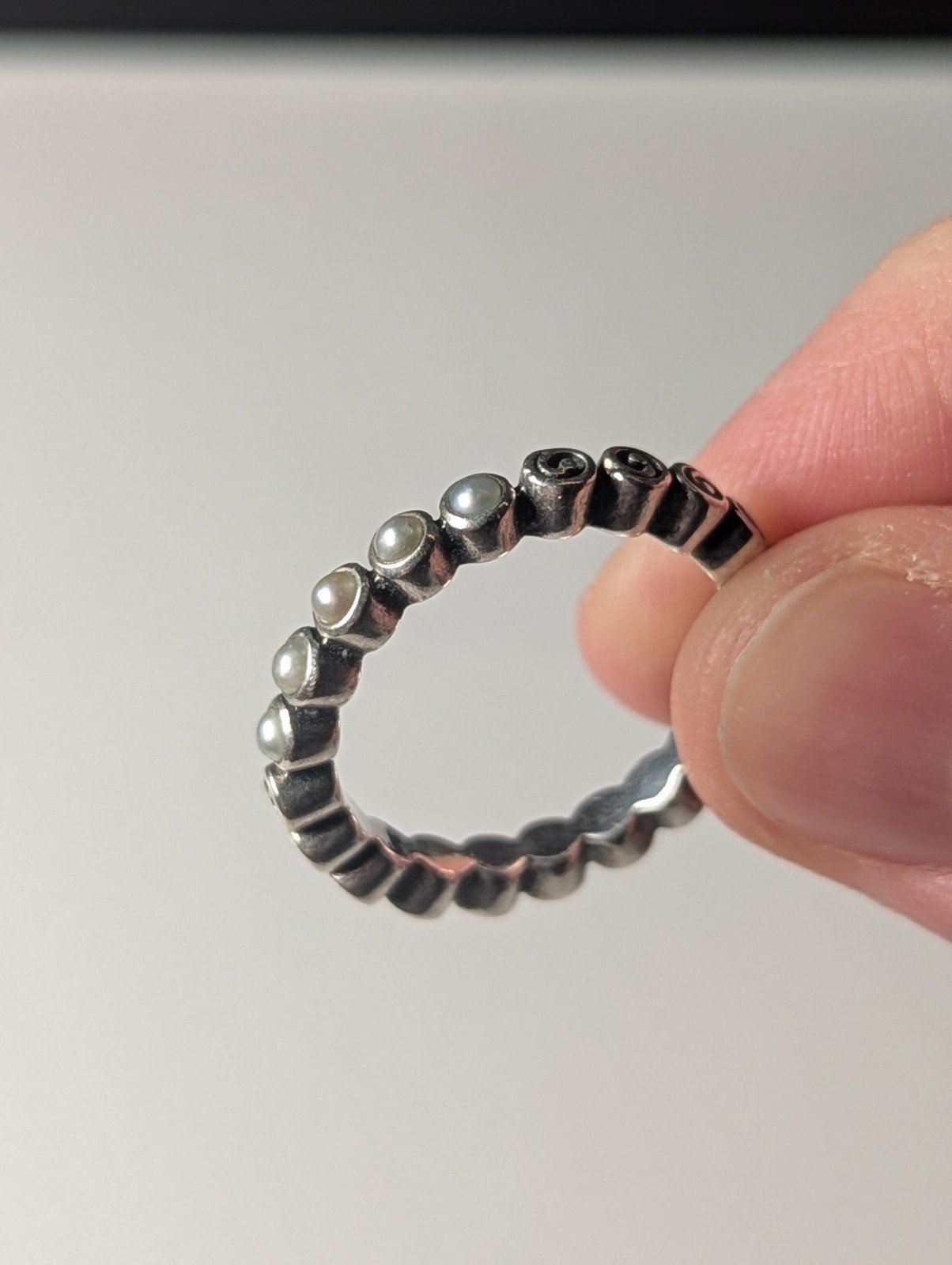 Genuine Sterling Silver Pandora Pearl Open Treasure Birthstone Ring | Size Q 1/2 - Image 5