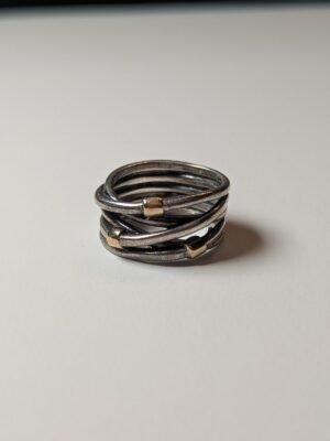 Vintage Retired Pandora Sterling Silver & 14K Gold Rope Ring | Size J 1/2