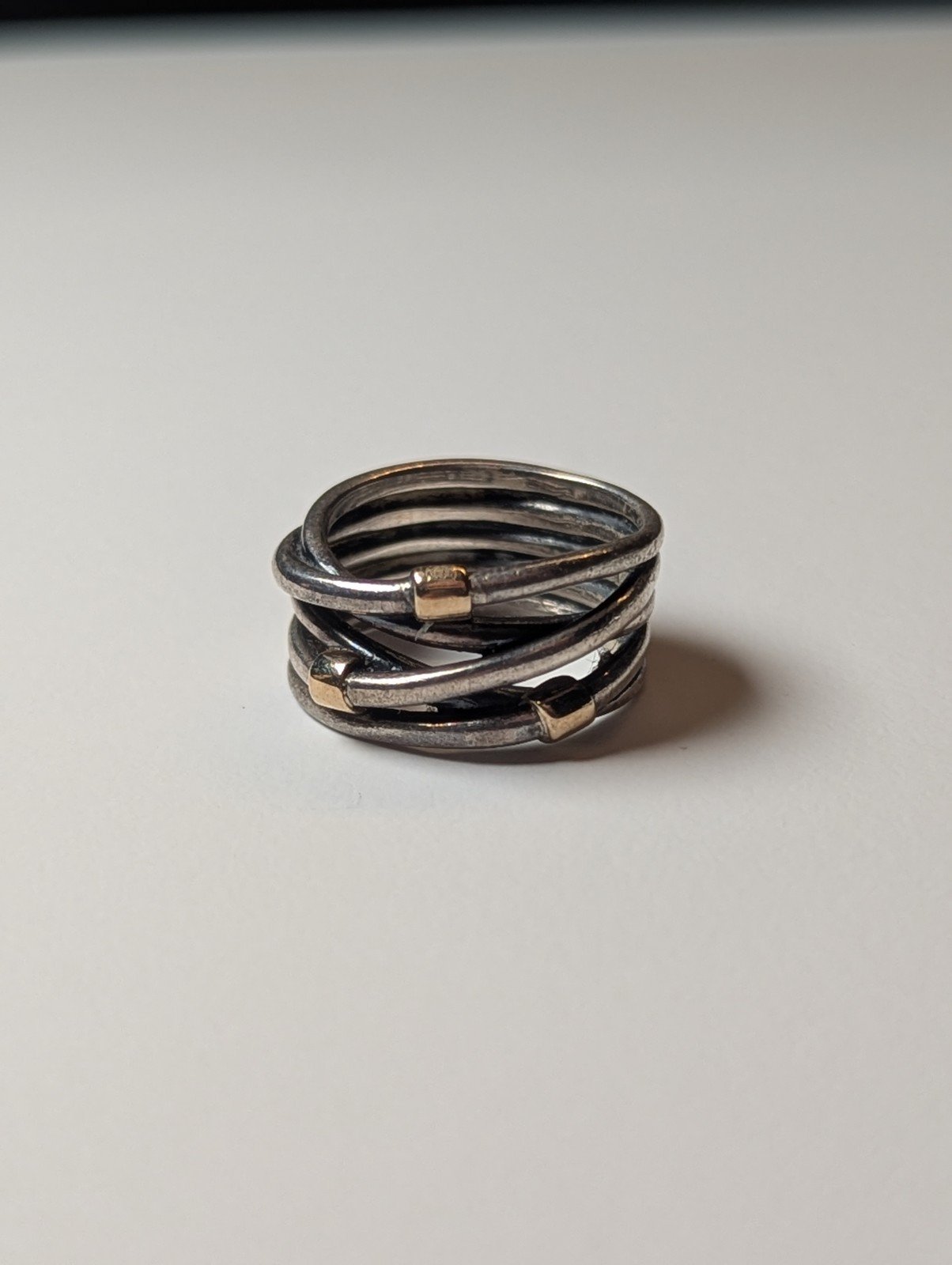 Vintage Retired Pandora Sterling Silver & 14K Gold Rope Ring | Size J 1/2